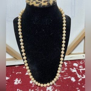 Faux Pearl Necklace With Gold Tone Filigree Clasp